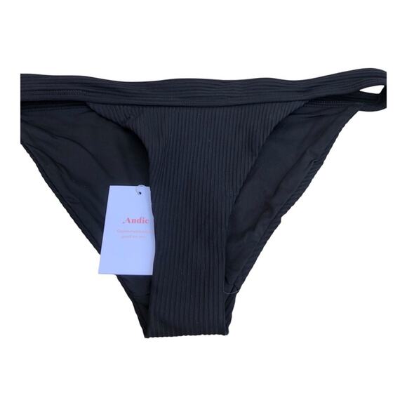 Andie NWT The Bold Banded Cheeky Rib Flattering Bikini Bottom Black Medium - Picture 5 of 16